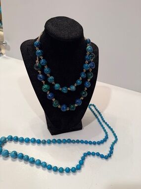 Vintage Lot of Three Blue Bead Women's Necklace - Elegant Statement